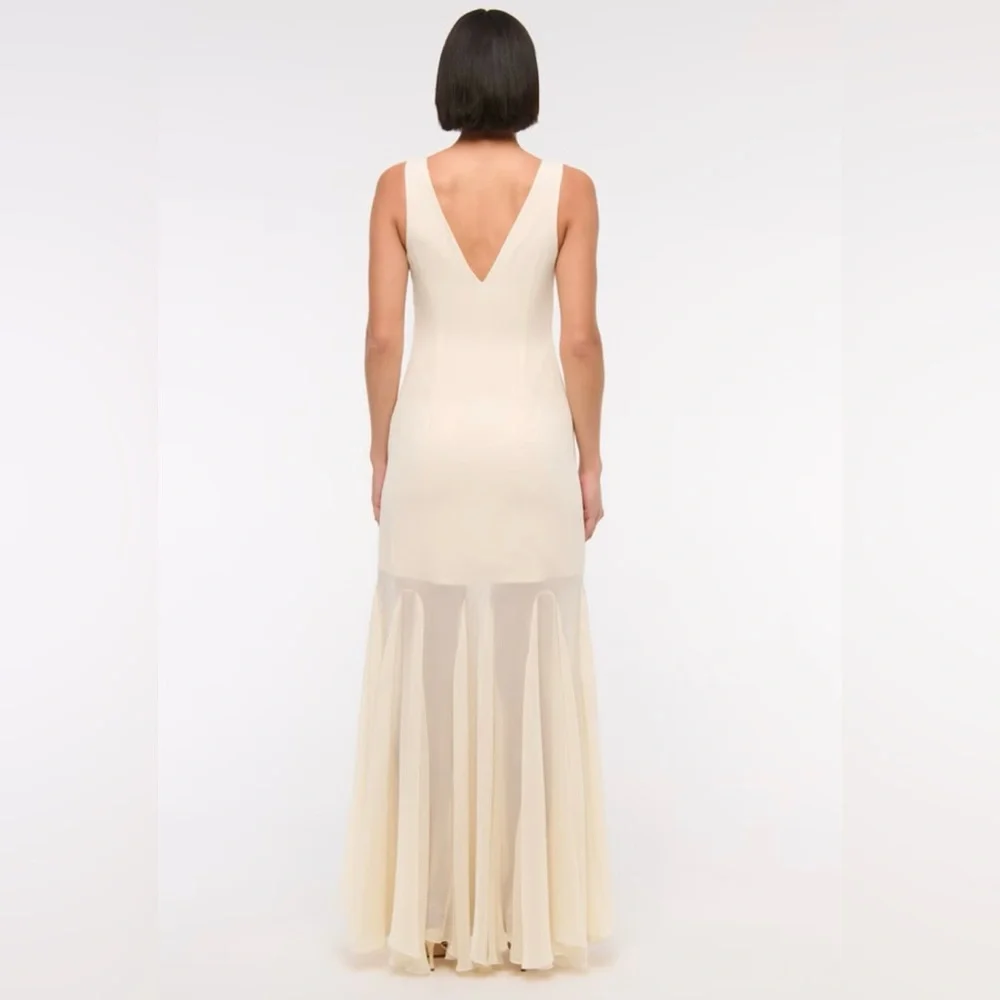 Plunge Godet Skirt Maxi Dress - Warm Beige